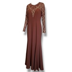 Daymor‎ Couture Beaded Mesh Illusion Evening Gown Size 6 Burgundy Formal